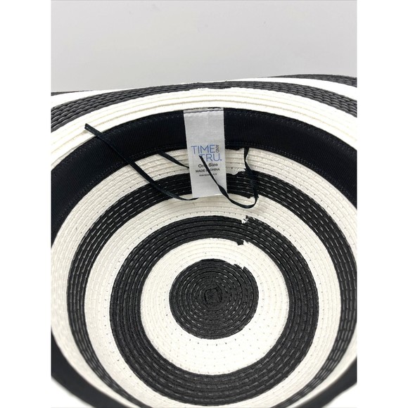Floppy Sun Hat Womens One Size White/Black Straw Wide Brim - Picture 7 of 8